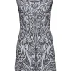 RVN - Silver & White Scrolled Textured Knit Bodycon Dress Sz S