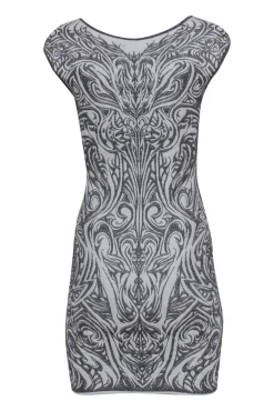 RVN - Silver & White Scrolled Textured Knit Bodycon Dress Sz S