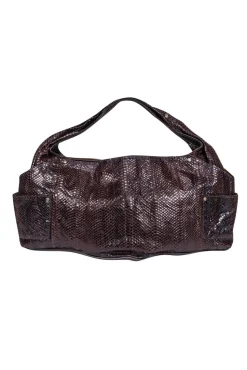 R&Y Augousti - Dark Brown Large Snakeskin Hobo Tote