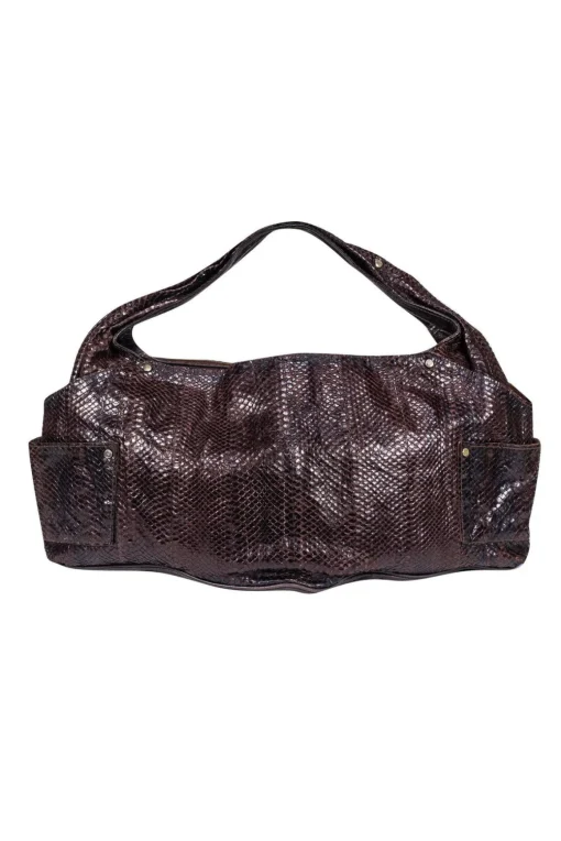 R&Y Augousti - Dark Brown Large Snakeskin Hobo Tote