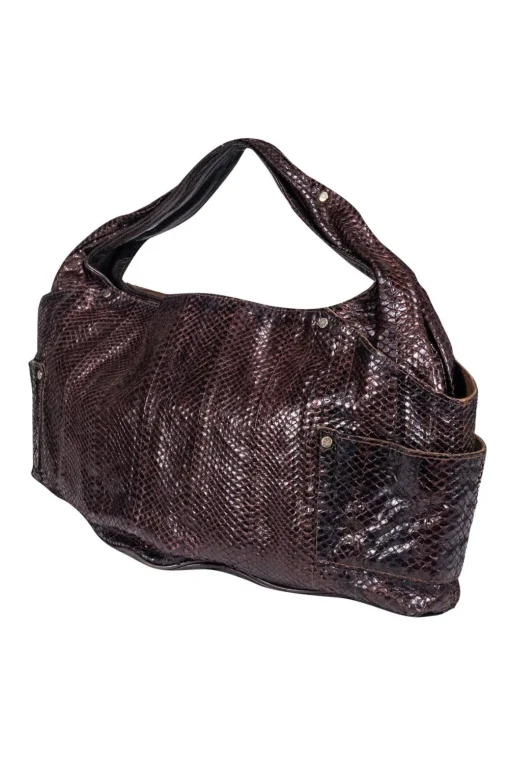 R&Y Augousti - Dark Brown Large Snakeskin Hobo Tote