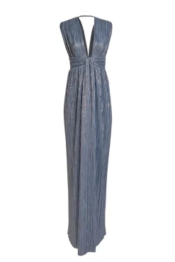 Sabina Musayev - Blue Metallic Sleeveless Maxi Dress Sz S