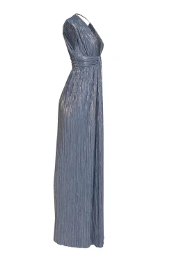 Sabina Musayev - Blue Metallic Sleeveless Maxi Dress Sz S