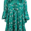 Sabina Musayev - Green & Floral Print Tiered Ruffle Mini Dress Sz S