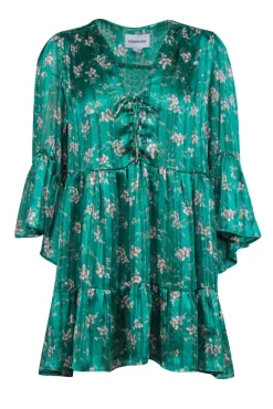 Sabina Musayev - Green & Floral Print Tiered Ruffle Mini Dress Sz S