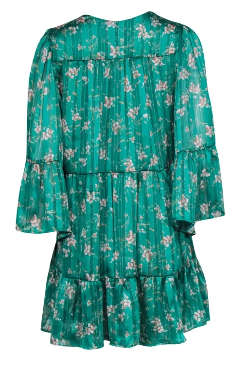 Sabina Musayev - Green & Floral Print Tiered Ruffle Mini Dress Sz S
