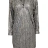 Sabina Musayev - Grey & Gold Metallic Long Sleeve Neck Tie Dress Sz XSP