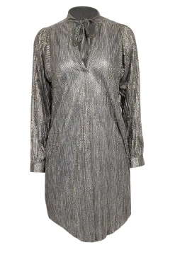 Sabina Musayev - Grey & Gold Metallic Long Sleeve Neck Tie Dress Sz XSP