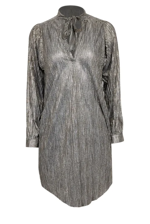 Sabina Musayev - Grey & Gold Metallic Long Sleeve Neck Tie Dress Sz XSP