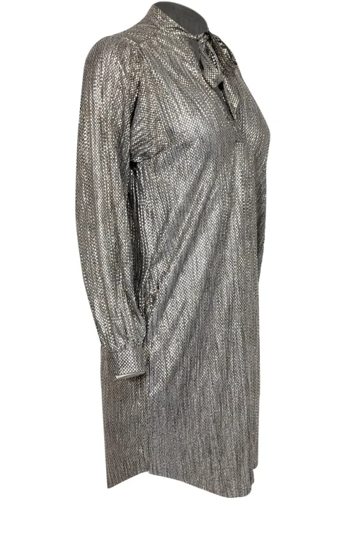 Sabina Musayev - Grey & Gold Metallic Long Sleeve Neck Tie Dress Sz XSP