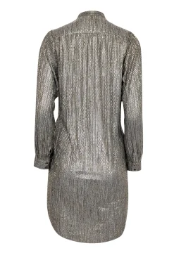 Sabina Musayev - Grey & Gold Metallic Long Sleeve Neck Tie Dress Sz XSP
