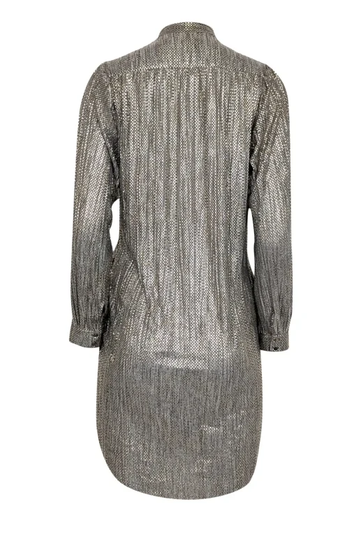 Sabina Musayev - Grey & Gold Metallic Long Sleeve Neck Tie Dress Sz XSP