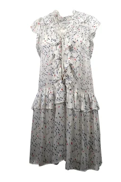 Sabina Musayev - White w/ Blue Dot Print Ruffled Chiffon Dress Sz XS