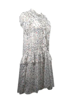 Sabina Musayev - White w/ Blue Dot Print Ruffled Chiffon Dress Sz XS