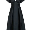 Sachin & Babi - Black Moire Taffeta Midi Dress w/ Eyelet Lace Trim Sz 6