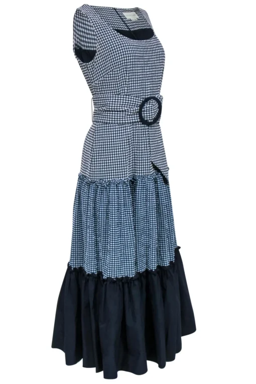 Sachin & Babi - Navy & White Gingham Sleeveless Maxi Dress Sz 8