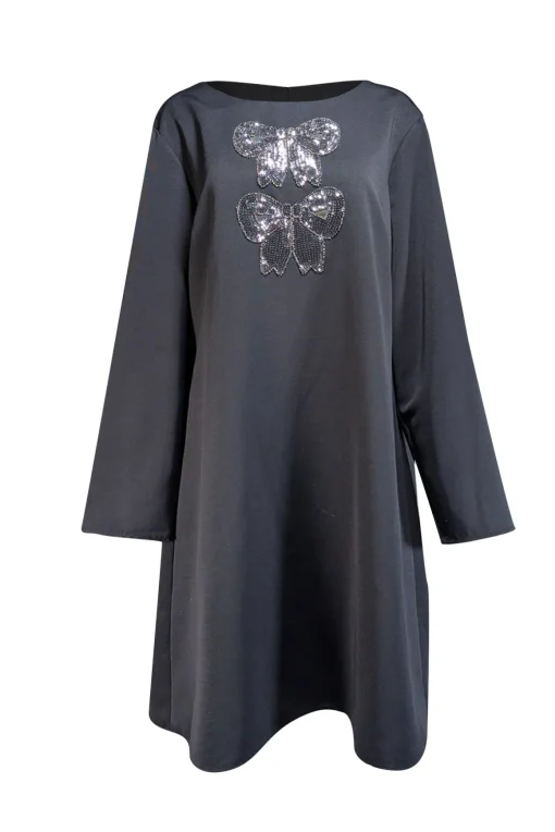 Sail to Sable - Black Long Sleeve Sheath Dress w/ Sequin Bow Detail Sz XXXL