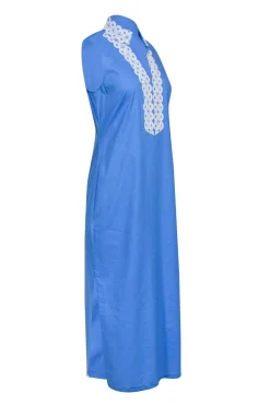 Sail to Sable - Blue w/ White Eyelet Trim Sleeveless Maxi Dress Sz S