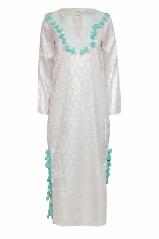Sail to Sable - Champagne Medallion Print Maxi Dress w/ Blue Tassels Sz XS