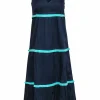 Sail to Sable - Navy Sleeveless Cotton Maxi Dress w/ Turquoise Fringe Sz XS