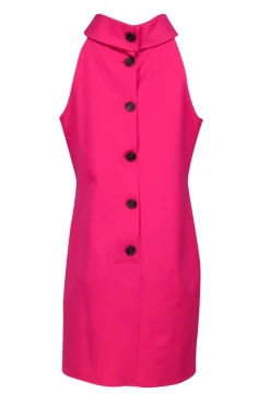 Sail to Sable - Neon Pink Rolled Neckline Sheath Dress w/ Large Back Buttons Sz L
