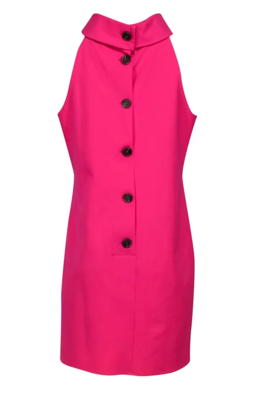Sail to Sable - Neon Pink Rolled Neckline Sheath Dress w/ Large Back Buttons Sz L