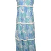 Sail to Sable - White w/ Blue & Turquoise Coral Print Fringe Trim Dress Sz XS