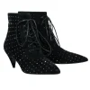 Saint Laurent - Black Suede Lace-Up Ankle Boots w/ Crystal Embellishments Sz 8