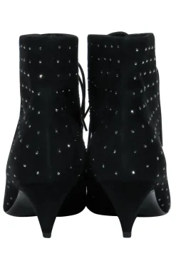 Saint Laurent - Black Suede Lace-Up Ankle Boots w/ Crystal Embellishments Sz 8