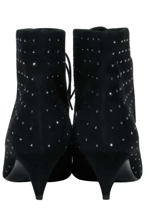 Saint Laurent - Black Suede Lace-Up Ankle Boots w/ Crystal Embellishments Sz 8