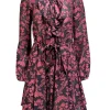 Saloni - Black & Dark Pink Brocade Print Semi Sheer Dress Sz 0