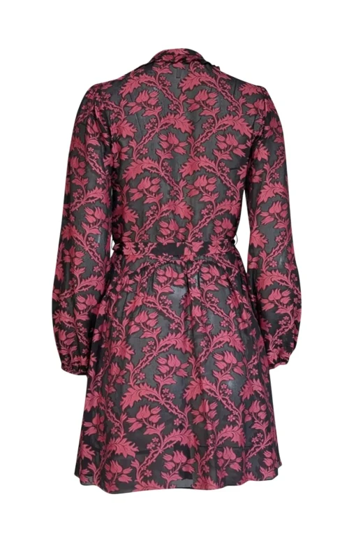 Saloni - Black & Dark Pink Brocade Print Semi Sheer Dress Sz 0