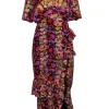 Saloni - Black w/ Pink, Orange & Gold Floral Print Maxi Dress Sz 8