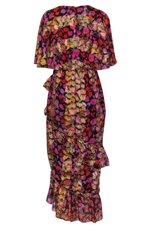 Saloni - Black w/ Pink, Orange & Gold Floral Print Maxi Dress Sz 8