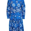 Saloni - Blue & White Print Cotton Shift Dress Sz 8