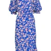 Saloni - Blue, White, & Red Print Key Hole Back Dress Sz 2