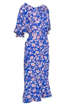 Saloni - Blue, White, & Red Print Key Hole Back Dress Sz 2