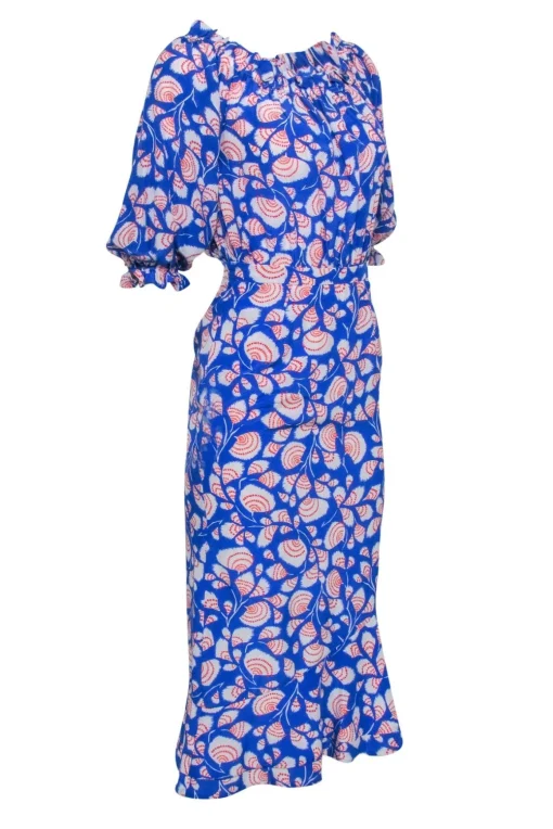 Saloni - Blue, White, & Red Print Key Hole Back Dress Sz 2