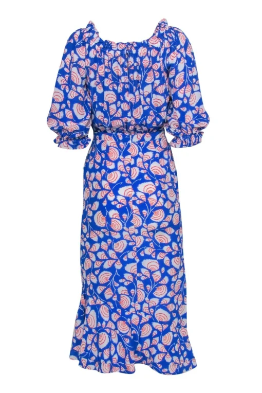 Saloni - Blue, White, & Red Print Key Hole Back Dress Sz 2