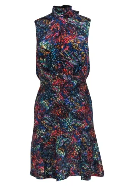 Saloni - Multicolor Printed Mock Neck Silk Open Back Dress Sz 0