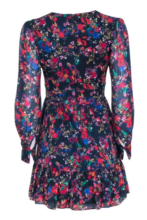 Saloni - Navy w/ Multi Color Floral Long Sleeve Dress Sz 4