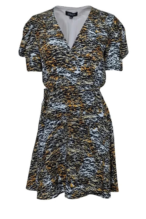 Saloni - Orange, Black, & White Tiger Print Silk Wrap Dress Sz 6