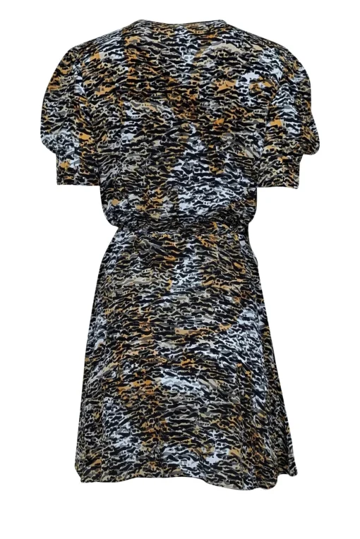 Saloni - Orange, Black, & White Tiger Print Silk Wrap Dress Sz 6