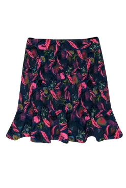 Saloni - Purple & Pink Floral Print Textured Ruffle Miniskirt Sz S
