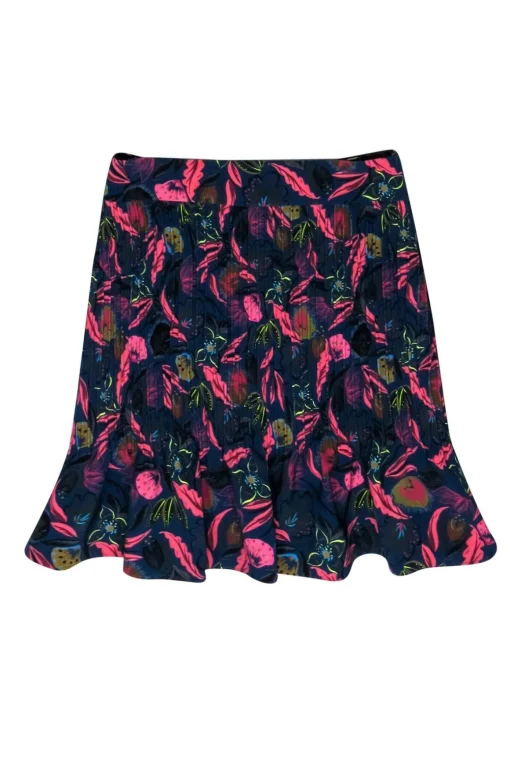 Saloni - Purple & Pink Floral Print Textured Ruffle Miniskirt Sz S