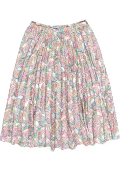 Saloni - White & Multi Color Print Pleated Skirt Sz 12