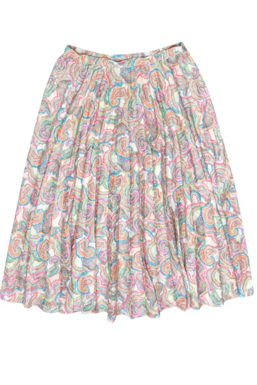 Saloni - White & Multi Color Print Pleated Skirt Sz 12