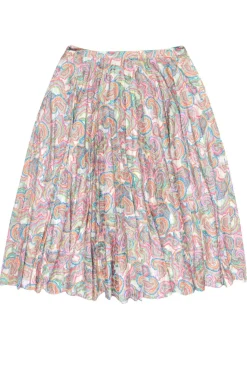 Saloni - White & Multi Color Print Pleated Skirt Sz 12