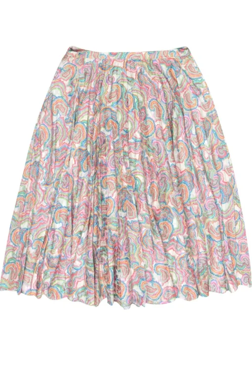 Saloni - White & Multi Color Print Pleated Skirt Sz 12