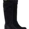 Salvatore Ferragamo - Black Suede Tall Boots w/ Fur Lining & Block Heel Sz 10